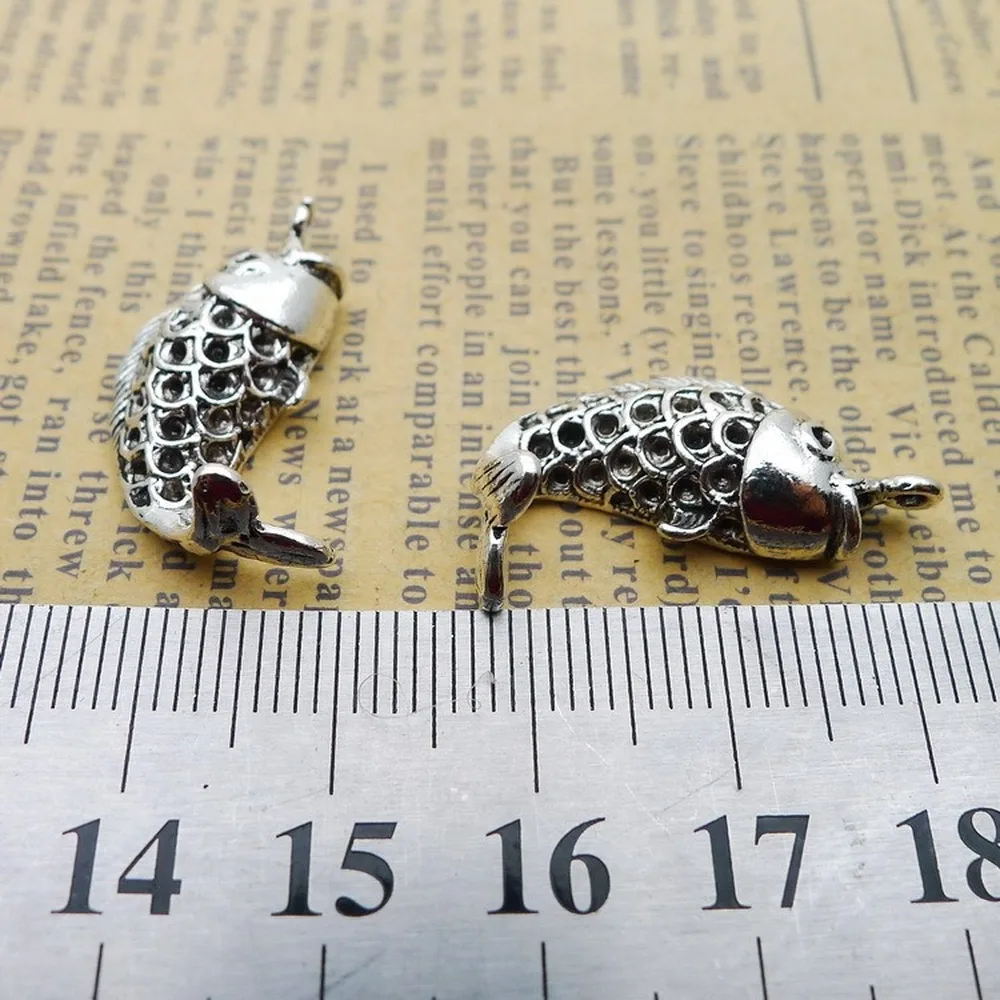 

80pcs Fish Charms 14mm x 26mm DIY Jewelry Making Pendant antique silver color