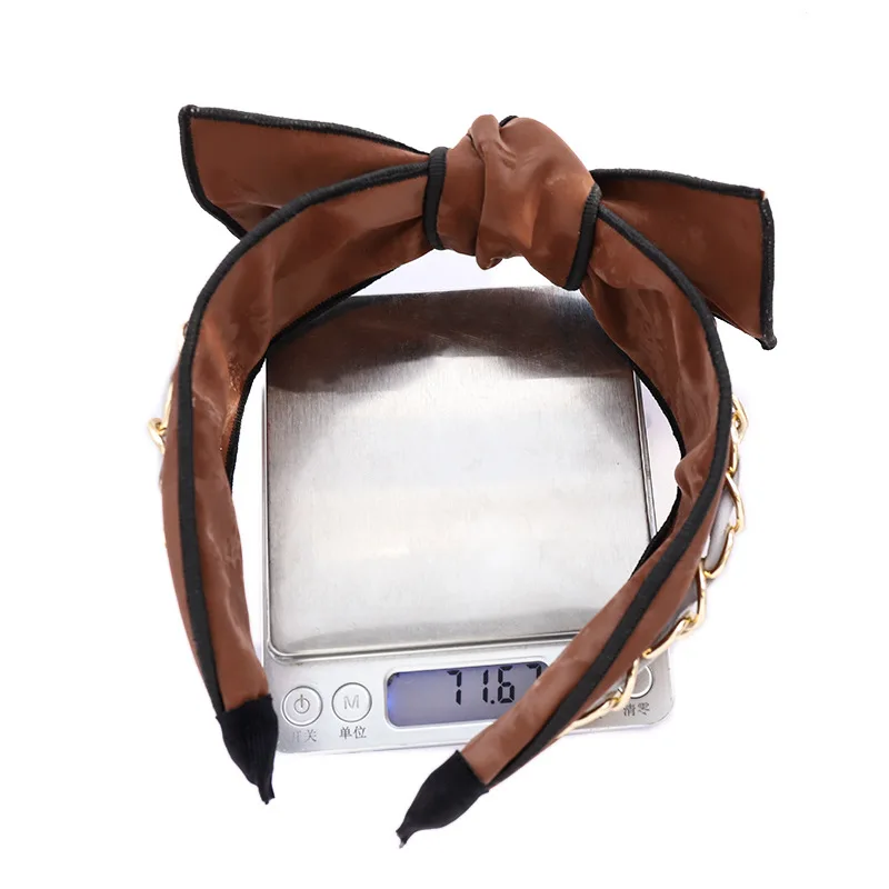 

2021 Women Hairband Hair Accessories Bezel VINTAGE Bowknot Headband Fashion PU Headdress Girls Chain Hair Hoop F321