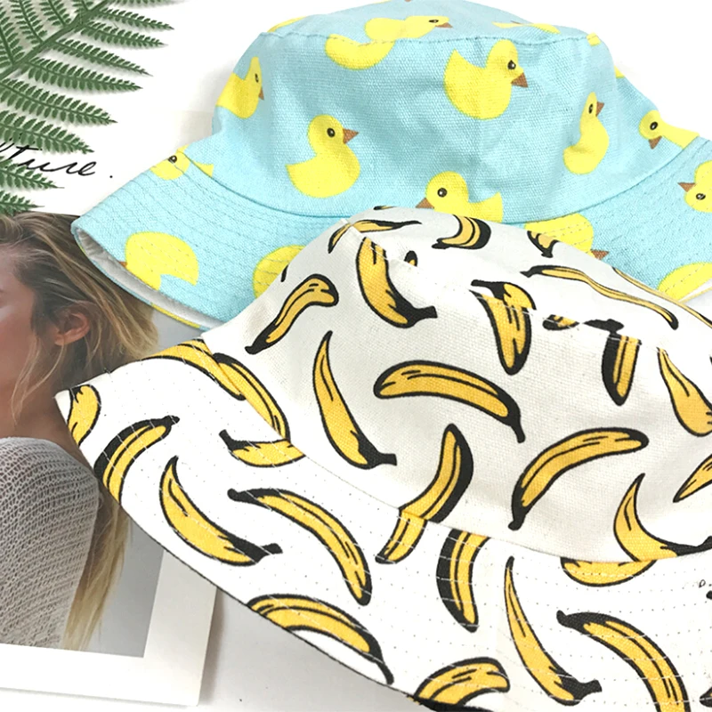 

Unisex Harajuku Bucket Hat Adult Double Sided Wear Banana Pineapple Duck Fisherman Hat Sunscreen Outdoors Cap Sun Hats For Women