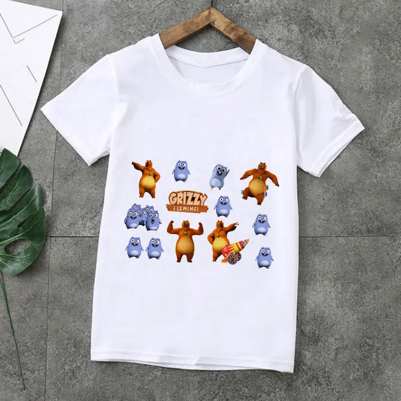 

Kawaii Kids Clothes T-shirt For Girls The Sunlight Grizzy Bear Animal Printing T Shirt Boys Lemmings Tshirt Camisetas Streetwear