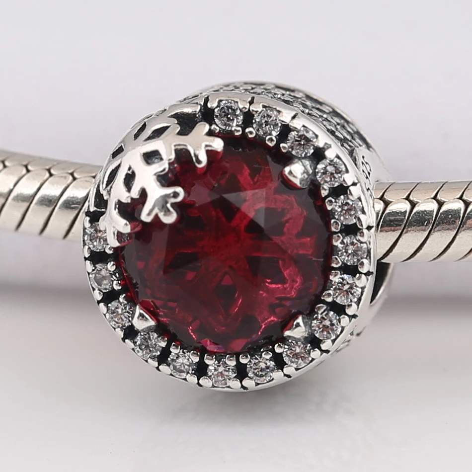 

Authentic S925 Silver Bead Dazzling Snowflake With Red Crystal Charm fit Pandora Bracelet Bangle DIY Jewelry