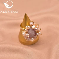 xlentag handmade natural freshwater white small pearl amethyst flower ring women wedding girl party fashion fine jewelry gr0274