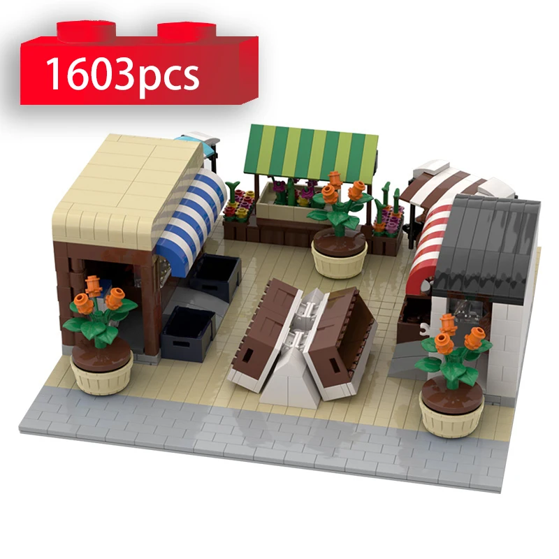 

Modular Pizza Shop Model Building Blocks Creative Cafe Coffee House City Street View MOC Bricks Educational Toys for Children
