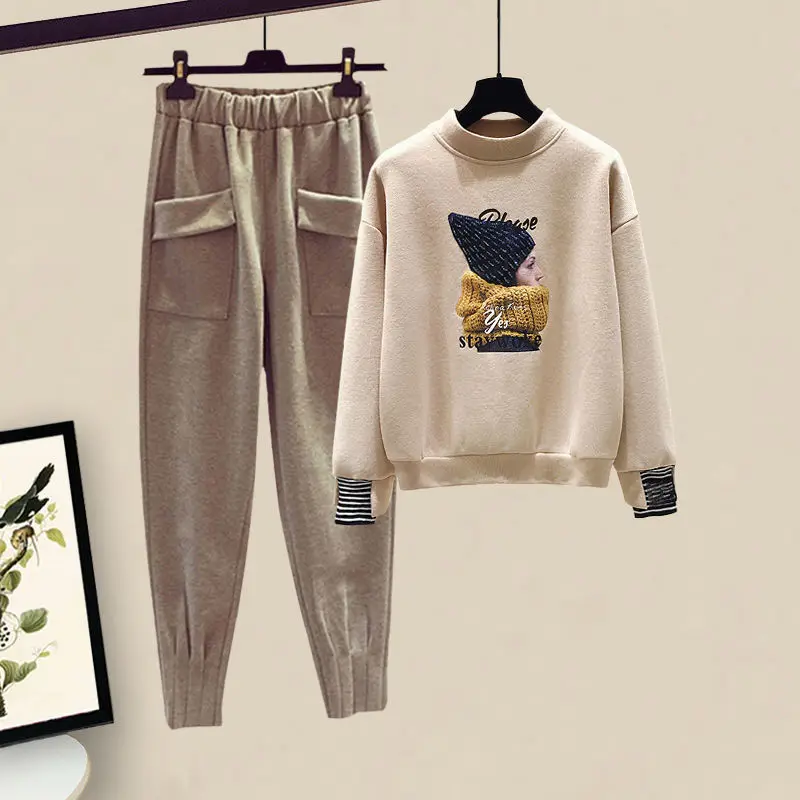 

Костюм из двух предметов, женский осенний костюм большого размера, в западном стиле, снижение живота, повседневные брюки для похудения