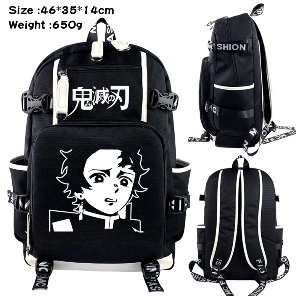 

Demon Slayer Canvas Backpack Zipper Kimetsu no Yaiba Teenager Black Schoolbag Travel Laptop bag Cartoon Bookbag Shoulders Bag