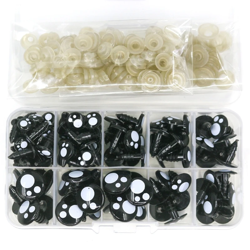 

100pcs DIY 8-16mm Doll Eyes Cartoon Safety Eyes Plastic Doll Safety Eye for Bear Stuffed Toys Puppet Dolls