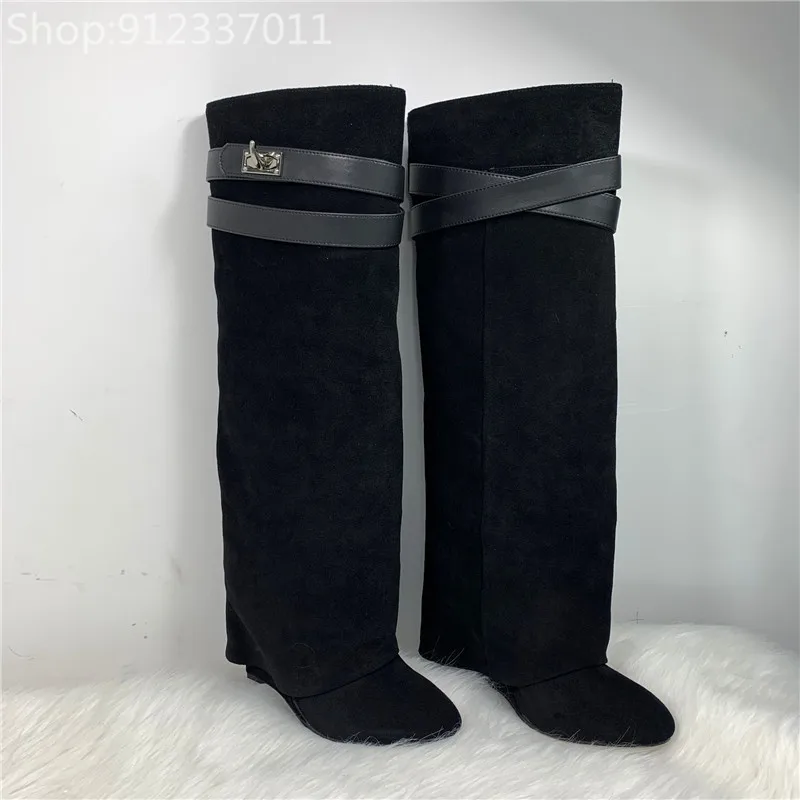 Женские высокие сапоги до колена с острым носком из натуральной кожи | Обувь