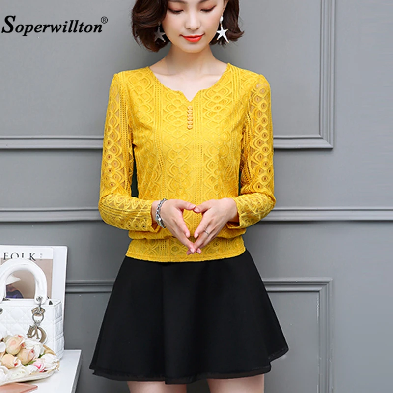 Women's New 2020 Chiffon Hollow Out Lace Blouses Tops Feminine Long Sleeved Shirt Button Top Plus Size 3XL Blusa Femme Fiminina |
