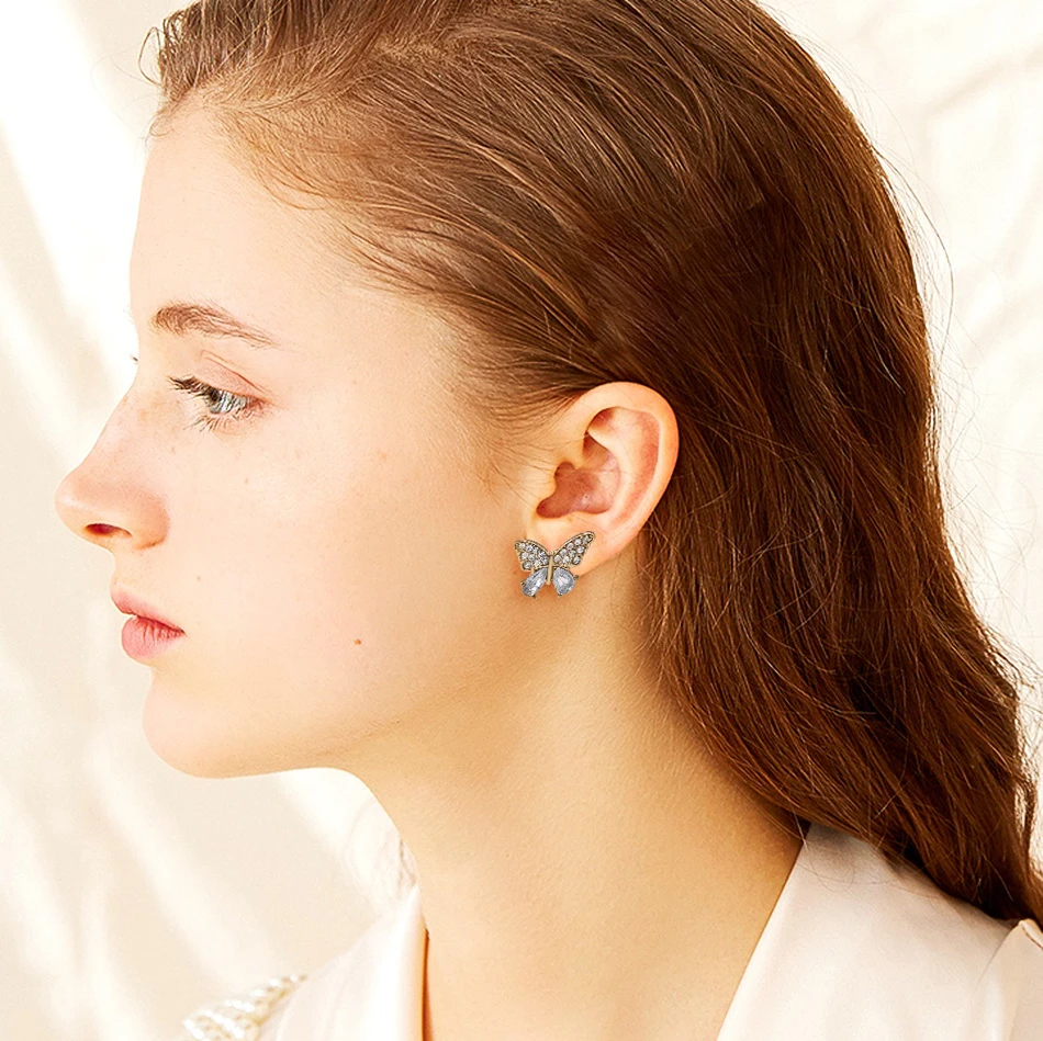

Match-Right Elegant Rhinestone Butterfly Earrings for Women Korean Style Sweet Female Earring 2020 New Stylish Jewelry
