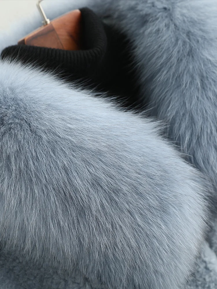 Натуральное меховое пальто женский воротник из лисьего меха шерстяное пальто новая осенне-зимняя утепленная куртка женская верхняя одежда плюс размер одежда