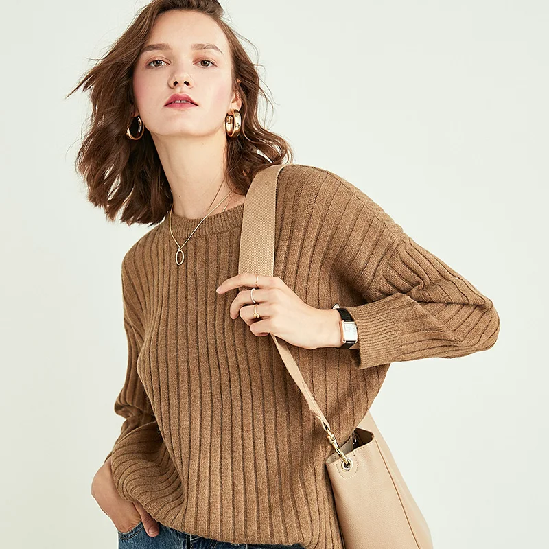 JECH2019 женский свитер кашемировый шерстяной Полосатый пуловер с круглым вырезом