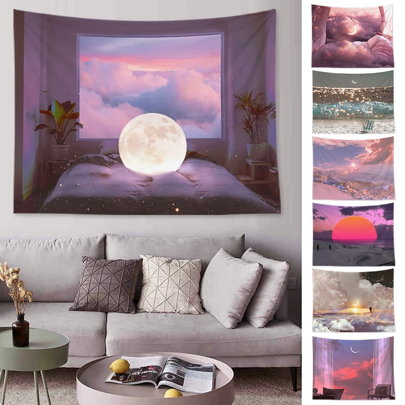 

Scene Pattern Tapestry Ins Style Hanging Tapestries Washable Sea View Hanging Cloth Durable Wall Chart Living Room Decor