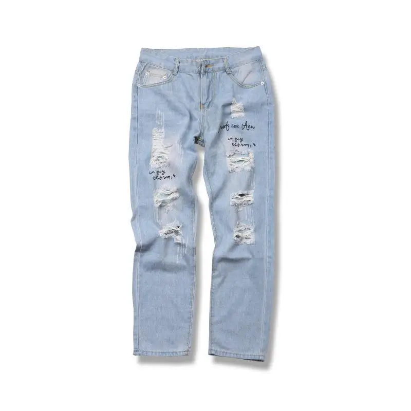 Super-hot oversized ripped jeans men's broken copper loose-fitting beggar South Korea scraped ninth pants pencil jeans for men