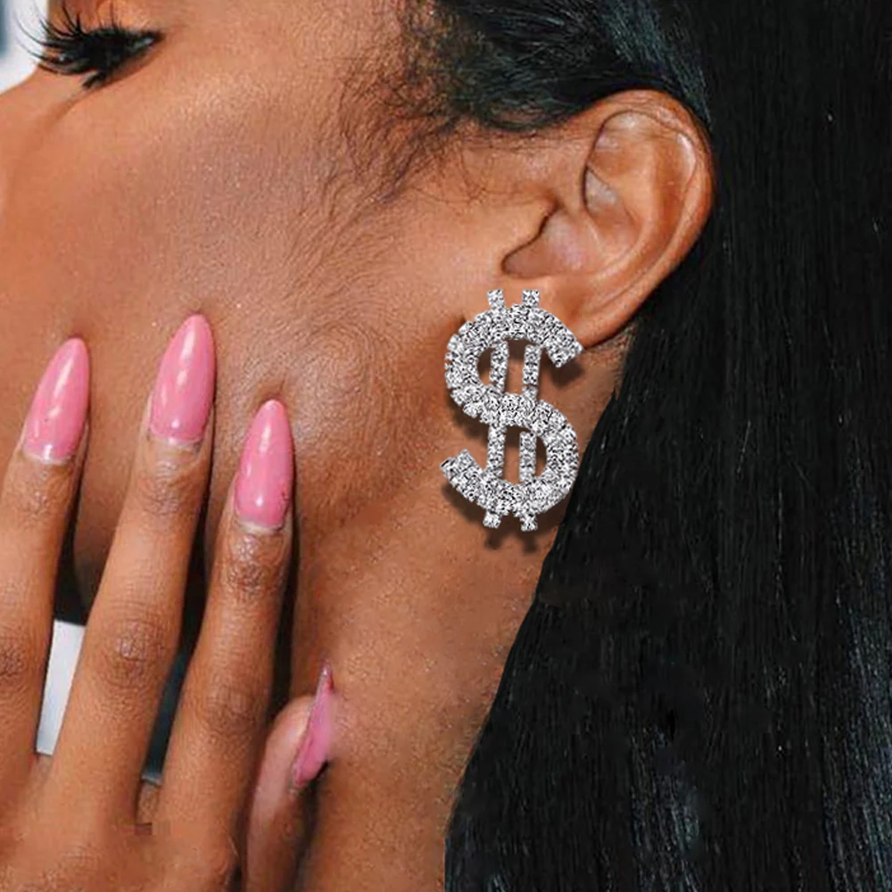 

Серьги-подвески женские в форме доллара, стразы, 2021