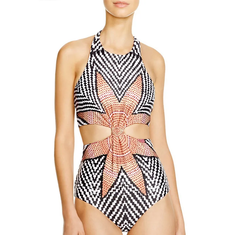 

2021 New Printed Starfish Women's One Piece Swimsuit Strap Cut Out Fashion Sexy One Piece Bikini Swimsuit
