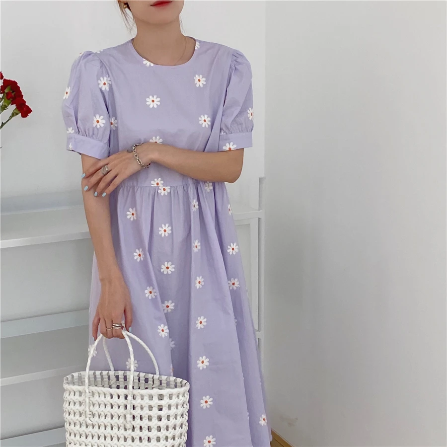 

Женское праздничное платье с пышными рукавами, винтажное длинное платье с цветочной вышивкой в Корейском стиле, лето 2021