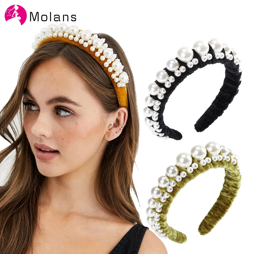 Molans Chenille перламутровые ободки с рюшами мягкие бархатные стильные повязки для