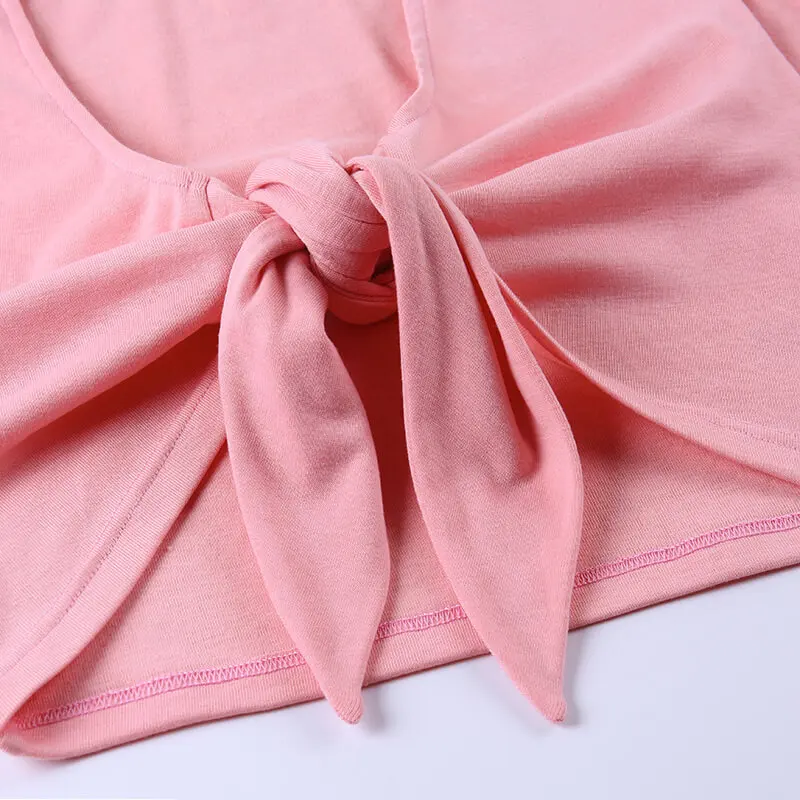 

Black Long Sleeve Fur V-neck Wrapped Bandage Bow Lace up Sexy Crop Tops Summer Spring Women Streetwear Party Outfits T-shirts