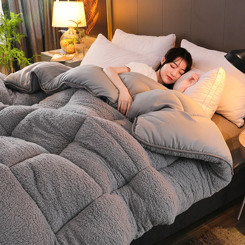 

High Quality Warm Camel Comforter Thicken Warm Quilt Blanket Multily-color Chooses Winter Patchwork Duvet Lamb Wool Quilt