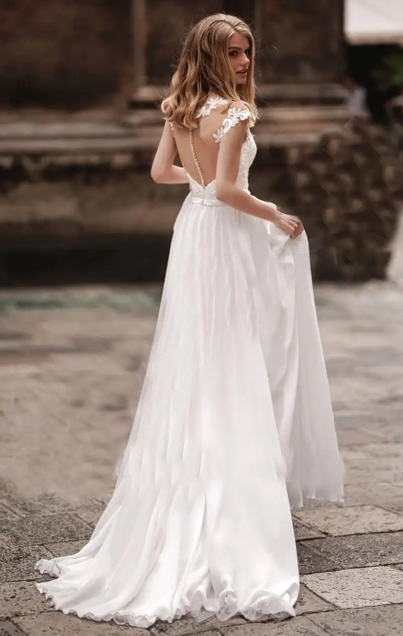 2021 богемное кружевное свадебное платье трапециевидной формы с