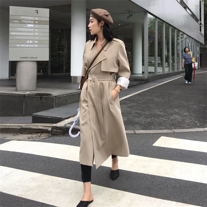

Autumn Winter Female Trench Coat High Street Women Fad Loose Outerwear Woman Worker Streetwear Long Windbreaker With Belt