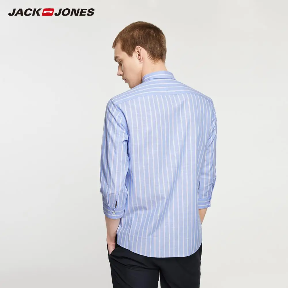 JackJones Мужская рубашка из 100% хлопка с контрастной полоской прямой крой рукав 3/4