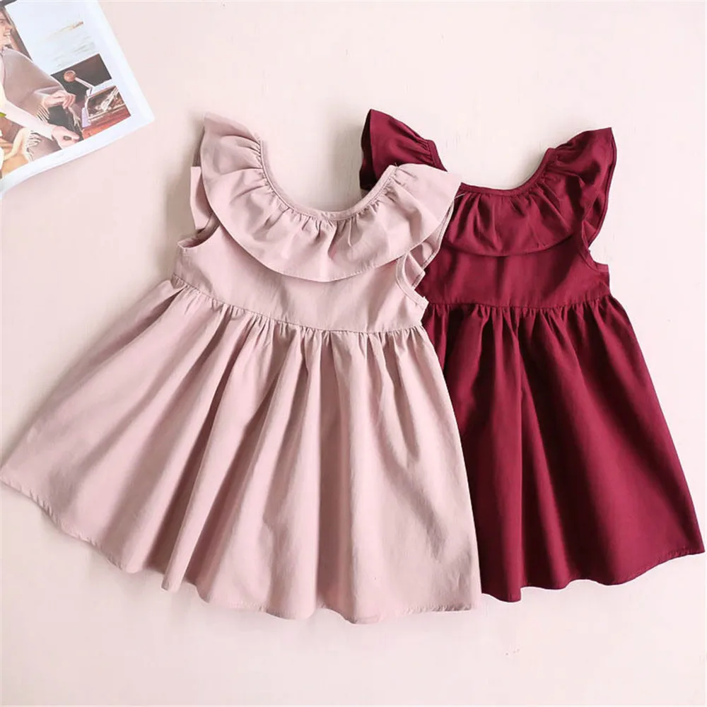 

Children Baby Girls Bowknot Princess Bow Dress Children's Clothing 1-6Y pink, yellow,rose red,wine red cotton kid Dresses