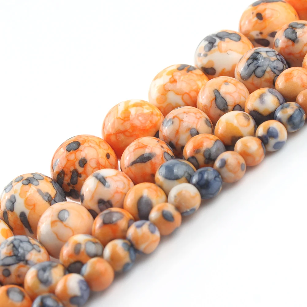 

4/6/8/10/12mm Orange Natural Rain Flower Jaspers Stone Round Loose Beads For Jewelry Making DIY Charms Bracelet Accessories 15''