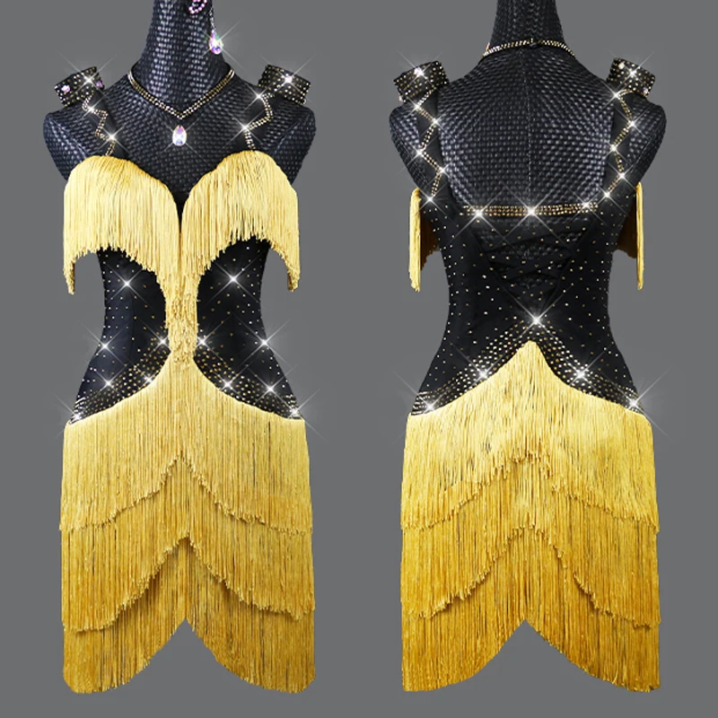

Женские костюмы для латиноамериканских танцев, профессиональное танцевальное платье с бахромой и бриллиантами, танцевальное платье с помп...