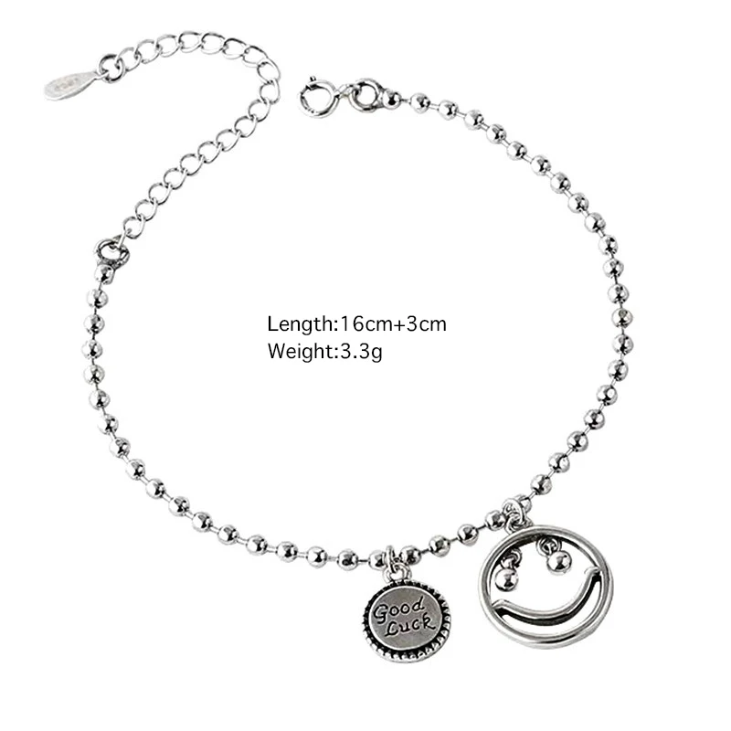 

Korean Simple Smile Face Chain 925 Sterling Silver Bracelet For Women Good Lucky Initial Letter Jewelry Wholesale