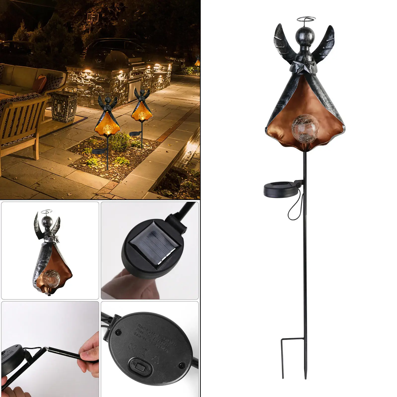 

Колпачок в форме ангела, солнечные садовые светильники, Подключаемая лампа для праздничного украшения заднего двора