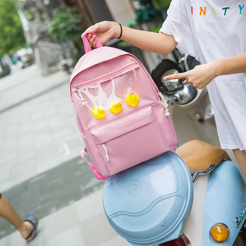 2019 New Transparent Small Yellow Duck Backpack Korean Version Harajuku Girl High School Student Bag Female Tide Backpack