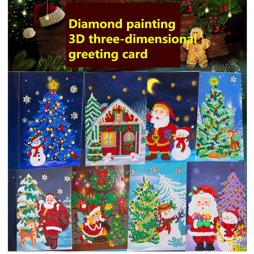 

3D Three-dimensional Diamond Painting Greeting Card Mosaic Santa Claus Christmas Postcards Embroidery Kit Birthday Festival Gift