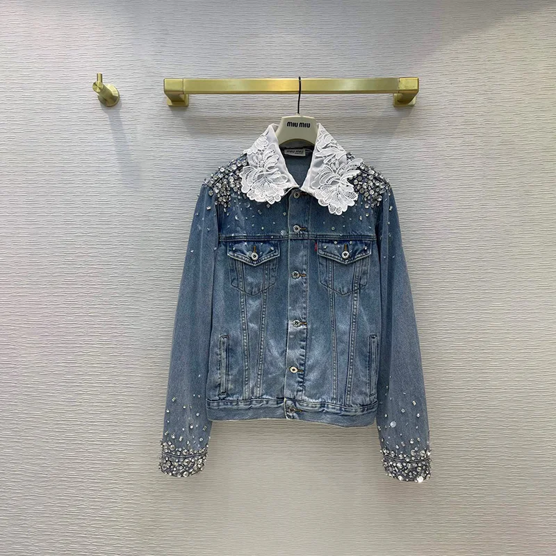 

Denim Jackets for Women 2021 Loose Button Pearls Jacket Brand Designer Denim Jacket Fashion Coats Women