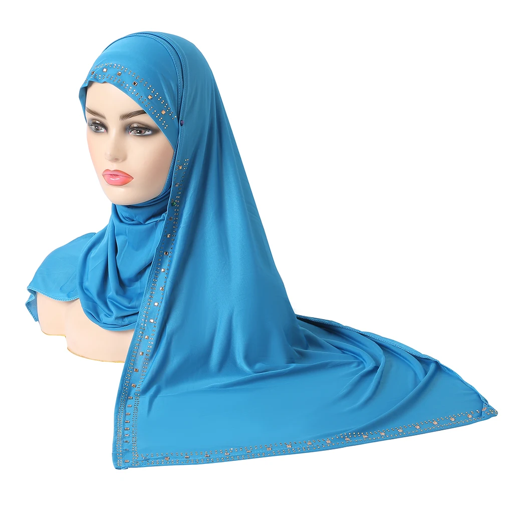 H092 beautiful muslim amira hijab with shawl wrap pull on amira islamic scarf head wrap rhinestones headwrap bonnet