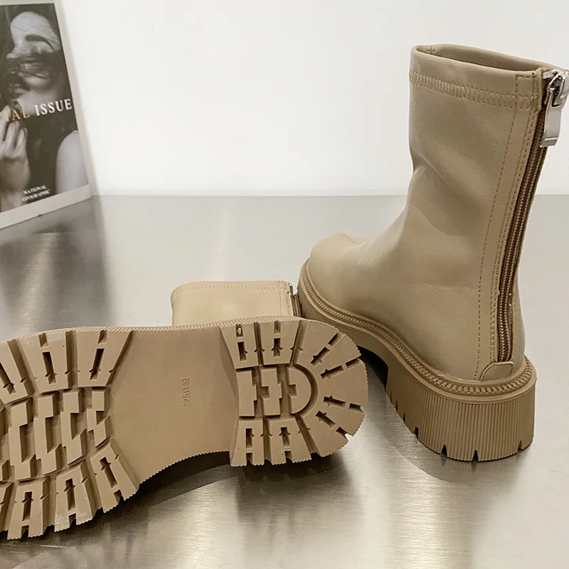 Женские ботильоны челси на платформе и среднем каблуке зимние теплые