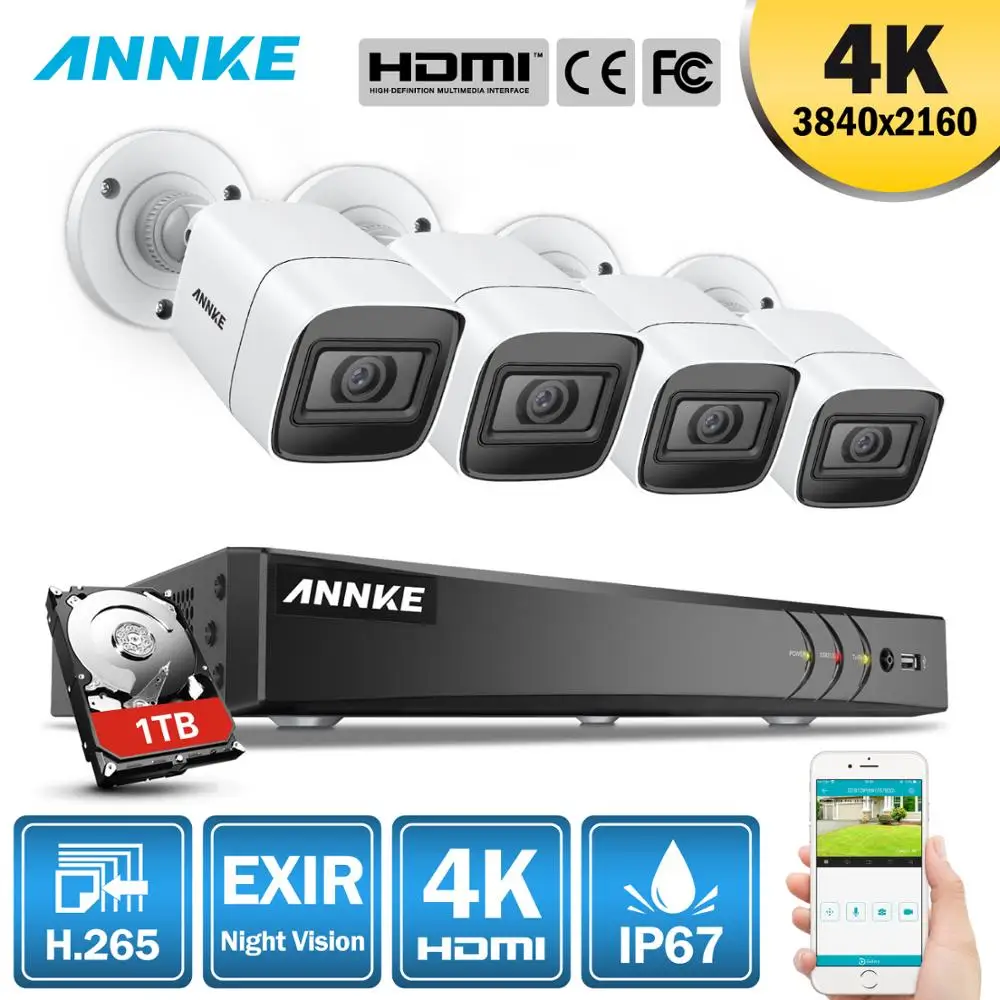 ANNKE 4K Ultra HD 8CH DVR H.265 CCTV камера система безопасности 4 шт. IP67 водонепроницаемая наружная 8MP камера видеонаблюдения
