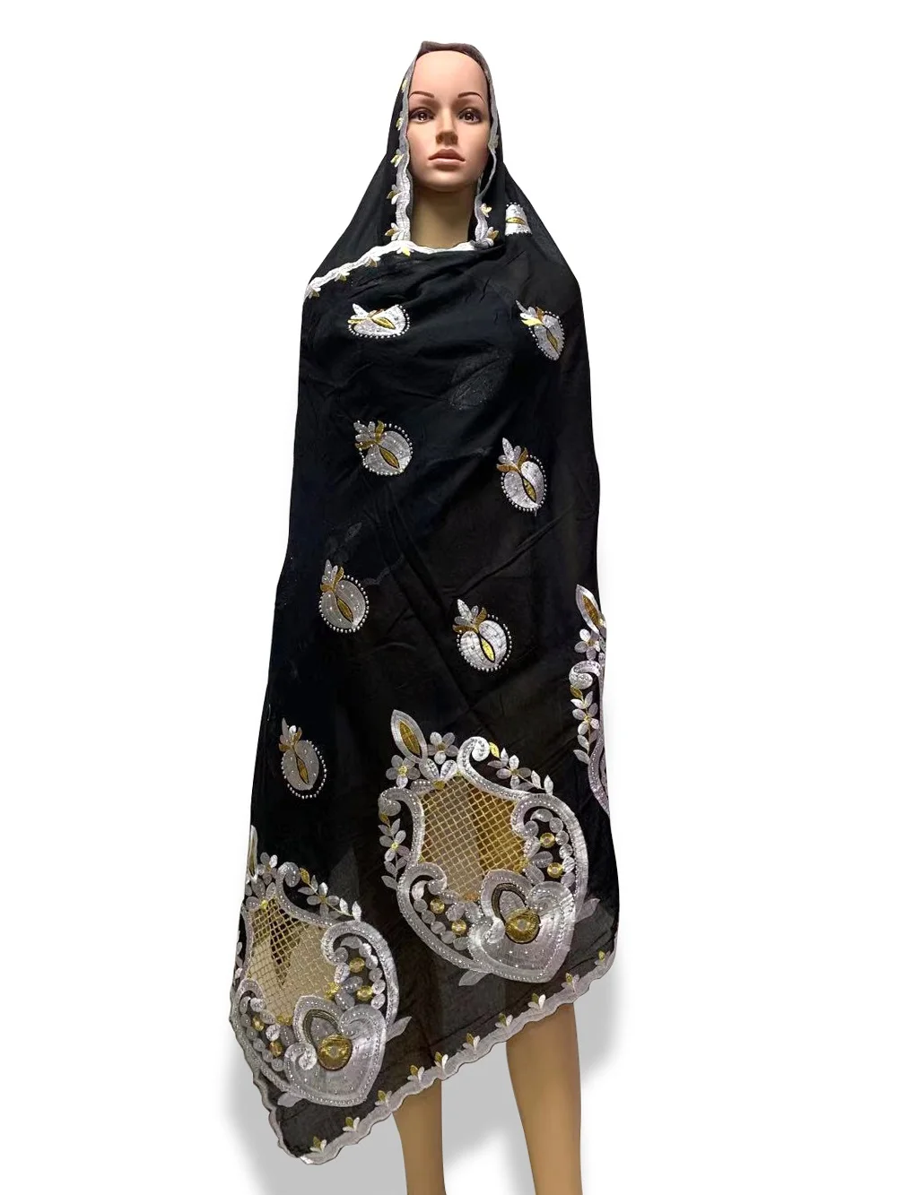 

Muslim Women Outdoor Scarf, Embroidered Fashion Cutout Headscarf Cloak, Large Size Female Scarf