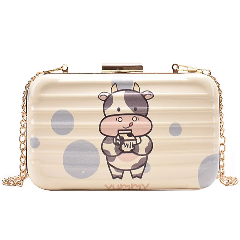 

Fashion Box Women cow pattern Designer Luxury Handbags Chain Shoulder Crossbody Bags Lady Party Clutch Purses
