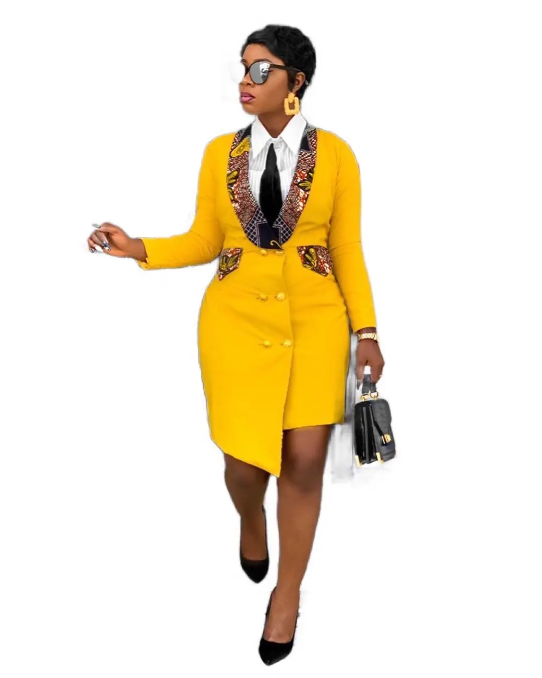 

2021 Midi Dress Bodycon Over Size African Women Pencil Dress Vintage Floral Print Puff Sleeve Elegant Office Lady Print Nigerian