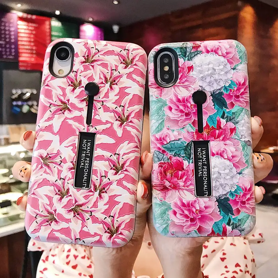 Силиконовый чехол с кольцом-петлей для iPhone 11 Pro Max телефона подставкой и розовым