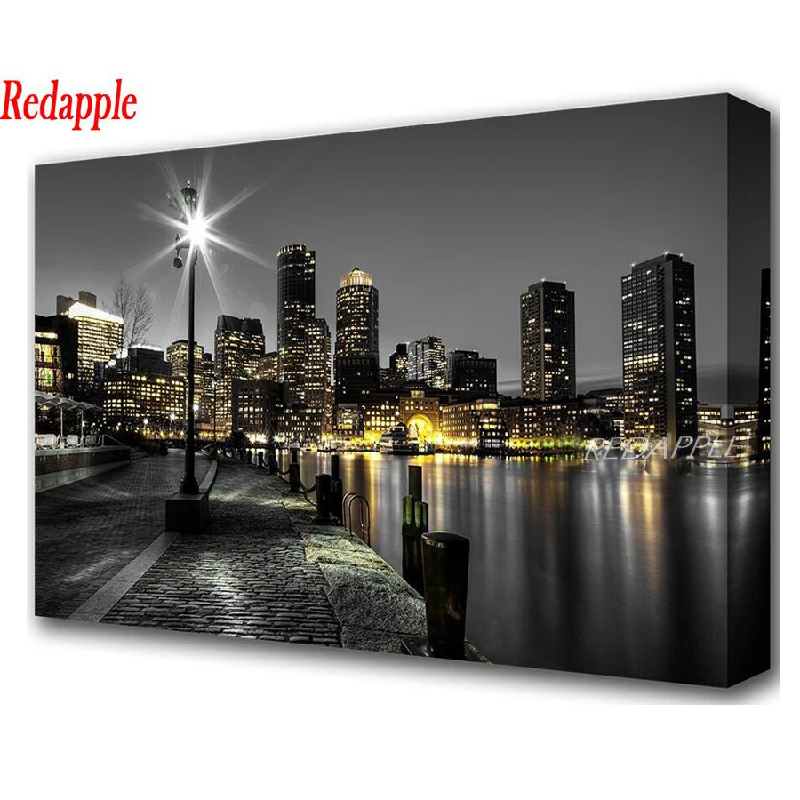 Алмазная вышивка Ночной город картина из квадратных страз сделай сам Круглая