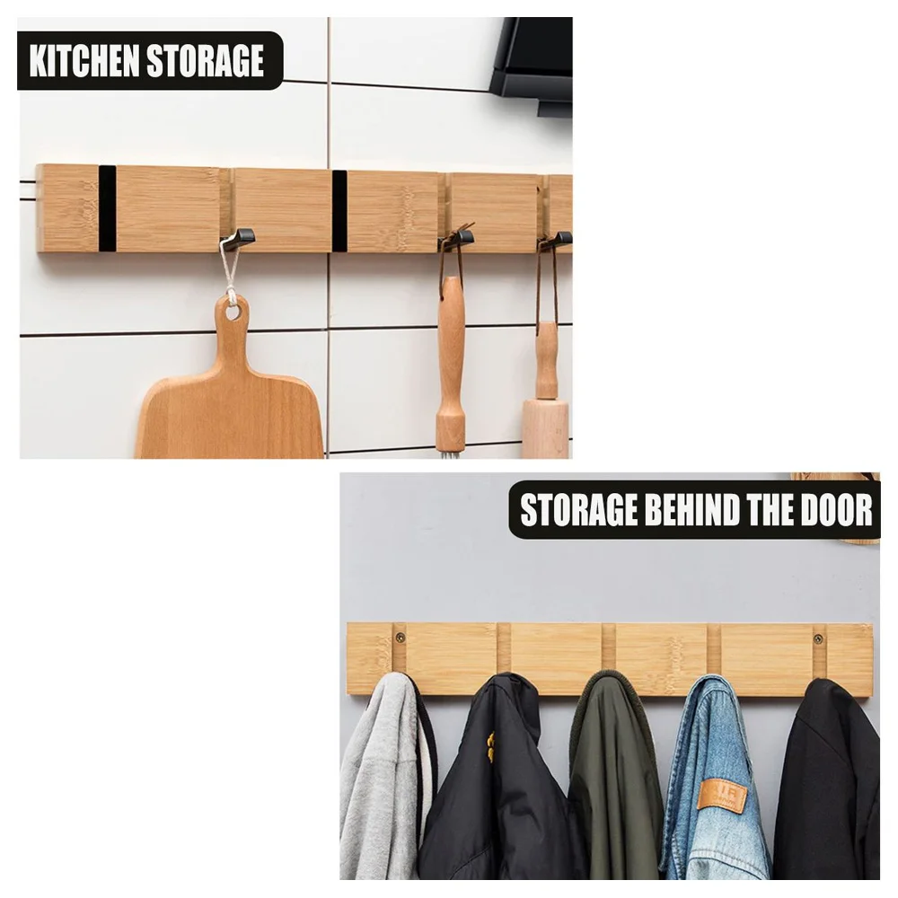 

3/4/5 Hooks Wood Holder Coat Wall Hanger Foldable Hat Clothes Umbrella Wall Mounted Rack for Bedroom Bathroom Living Room