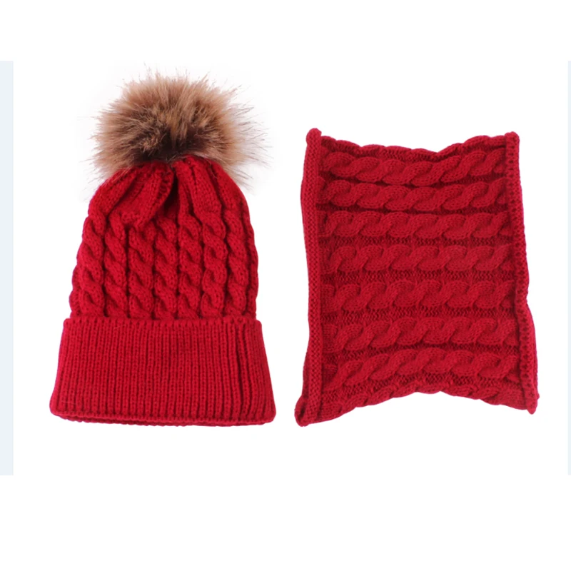 

2Pcs Cute Kid Girl Boy Baby Infant Winter Warm Crochet Knit Hat Beanie Cap+Scarf Solid Set