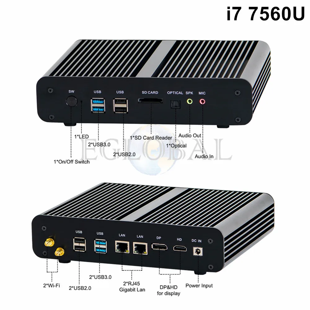 Мини-компьютер без вентилятора процессор Eglobal Nuc i7 8565U 7560U i5 8250U 7260U DDR4 Micro PC Windows 10 Pro