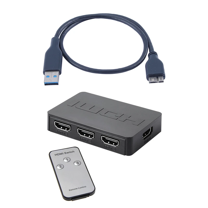 Разветвитель 3X1 Hdmi с 3 портами автоматический переключатель в 1 1080P Hd 4 кабелем USB 0