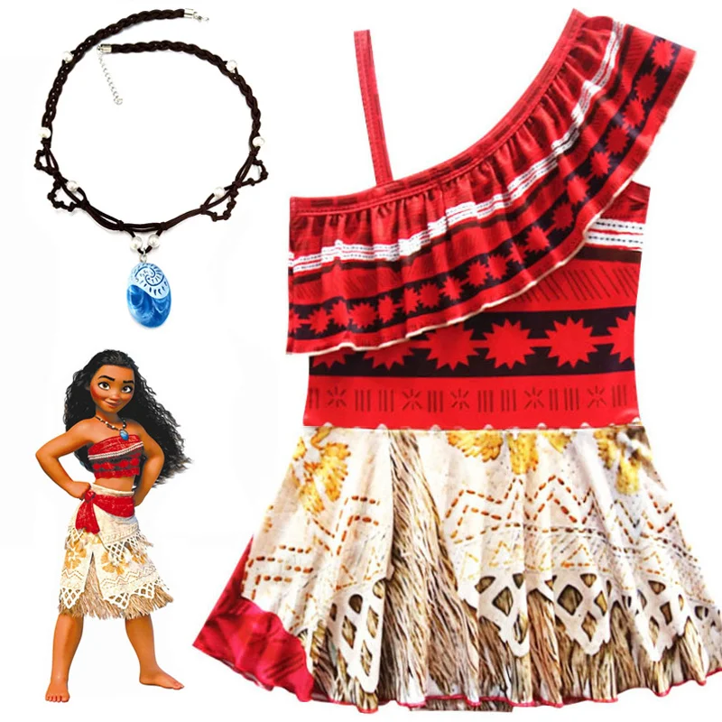 Hot Baby Girls Moana Cosplay Costume For Kids Vaiana Princess Dress Clothes With Necklace Halloween Costumes Gifts Girl | Тематическая