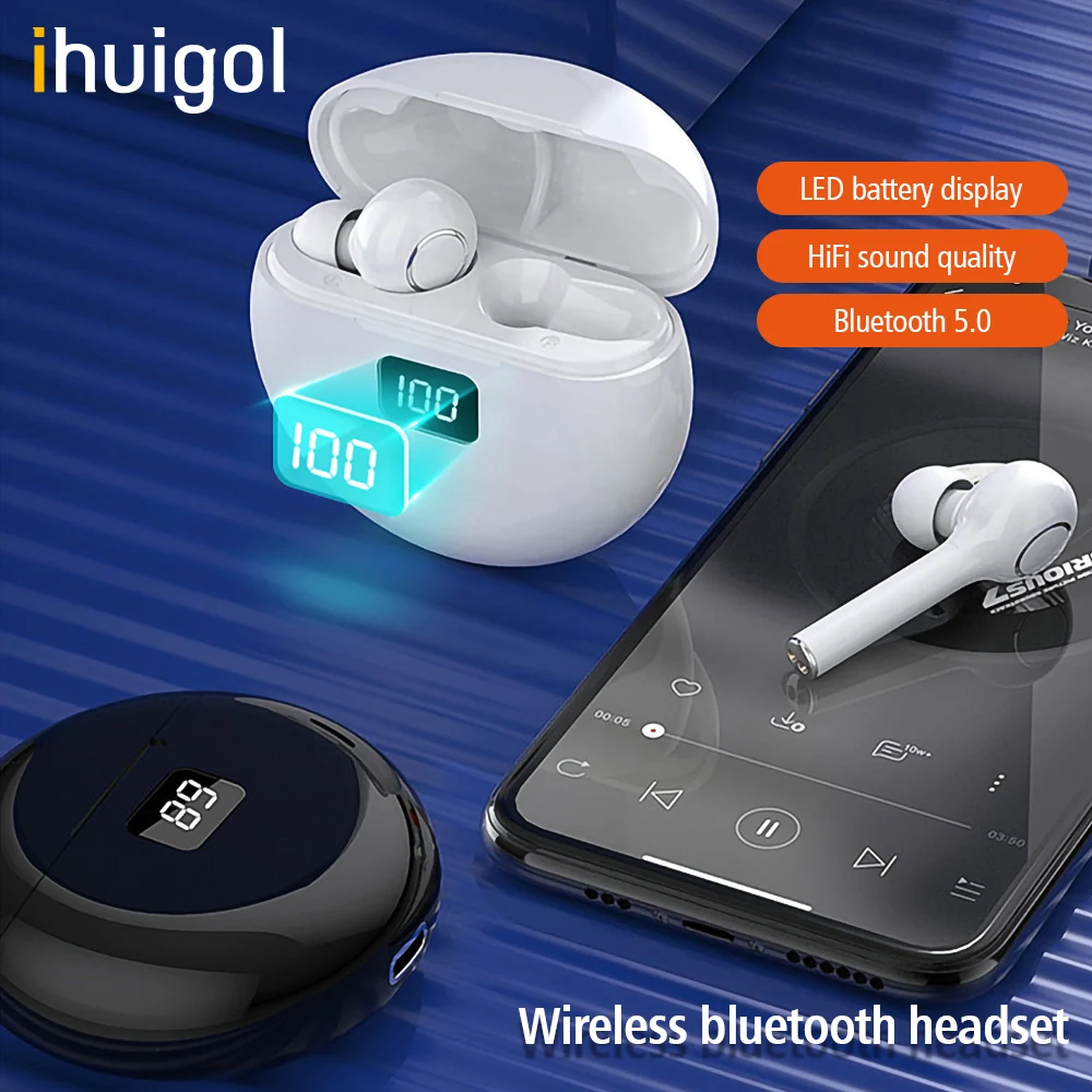 

ihuigol TWS Bluetooth 5.0 Wireless Earphones Noise Cancellation Gaming Headset with Microphones Charging Box For iPhone Android