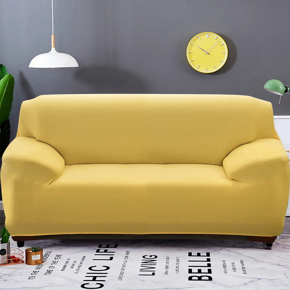 yellow Твердые Цвет эластичные чехлы для диванов спандекс европейских и американских полиэстер угловой диван кушетка чехол стоматологическое кресло крышка протектор Гостиная 1/2/3/4 сиденья - Цвет: yellow