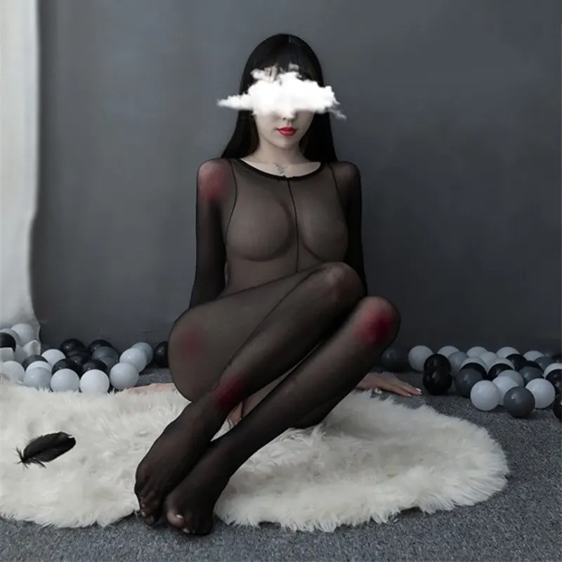 Чулки женские прозрачные сексуальные с длинным рукавом и открытой промежностью